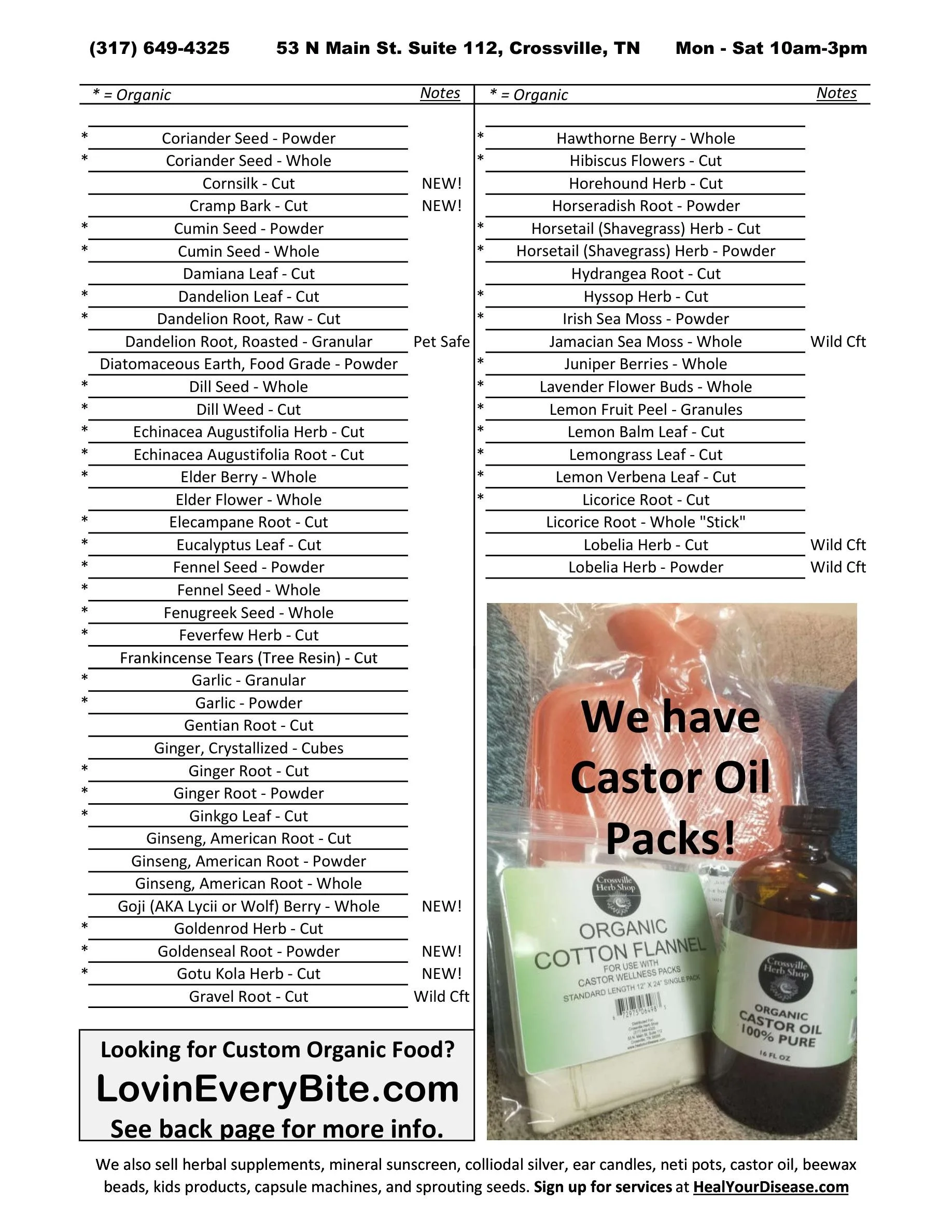 Crossville Herb Shop - Herb List — HEAL YOUR DISEASE